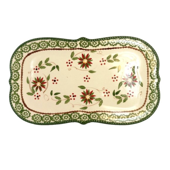 Temptations By Tara Serving Plate Old World Pattern 12"x7" green red and cream - Picture 2 of 3